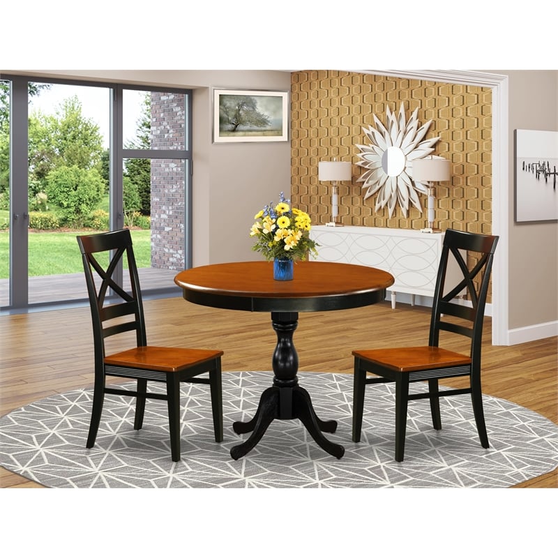 AMQU3-BCH-W - Dining Table and 2 Dining Chairs with X Back - Black Finish