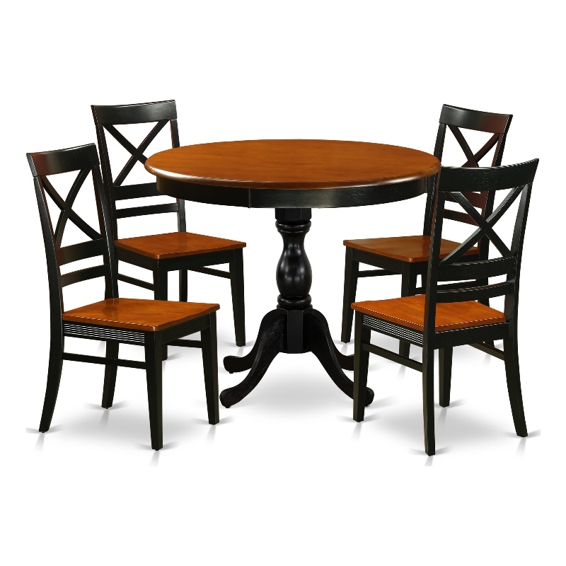 AMQU5-BCH-W - Kitchen Table and 4 Mid Century Chairs with X Back - Black Finish
