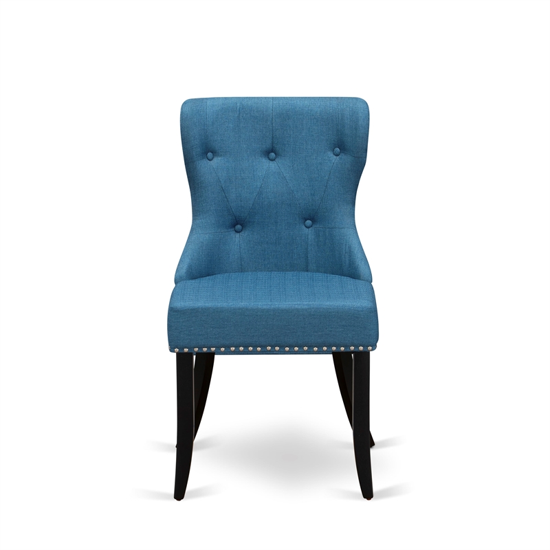 AMSI3-BCH-21 Dining Table and 2 Blue Linen Fabric Parson Chairs - Black Finish