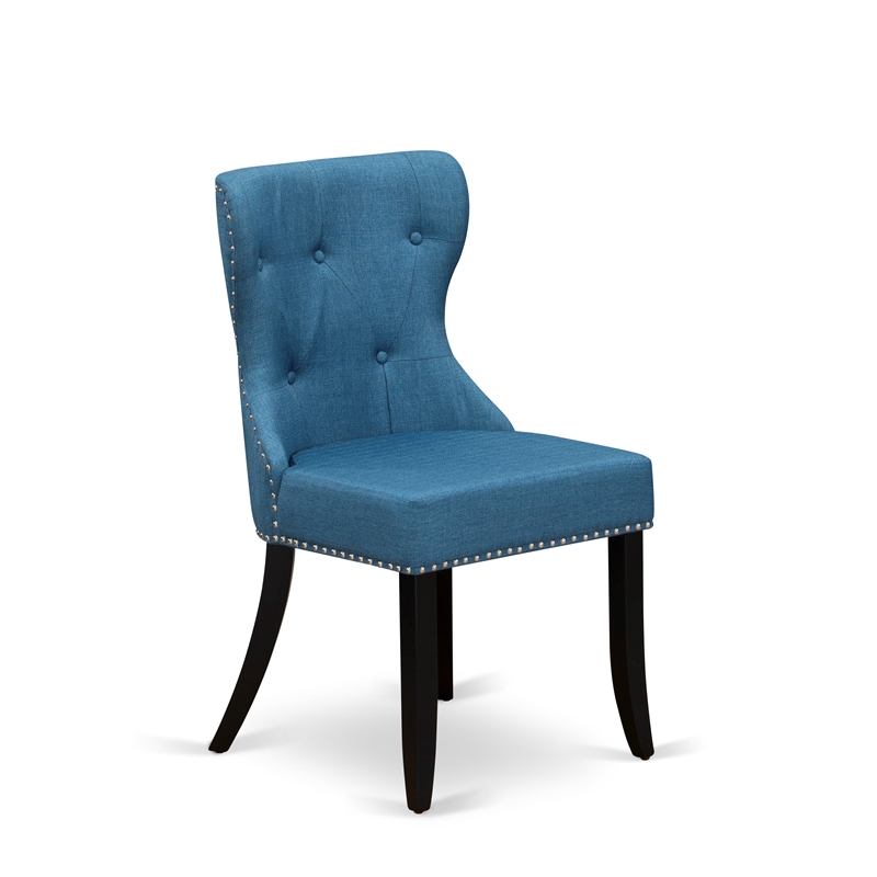 AMSI3-BCH-21 Dining Table and 2 Blue Linen Fabric Parson Chairs - Black Finish