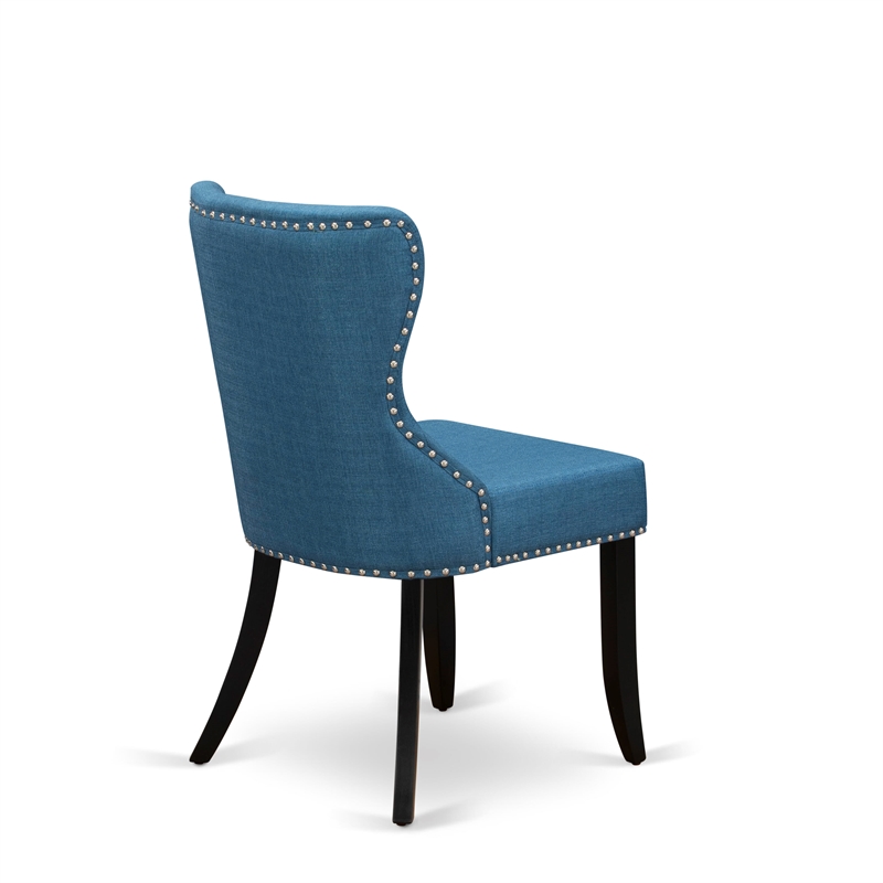 AMSI3-BCH-21 Dining Table and 2 Blue Linen Fabric Parson Chairs - Black Finish