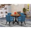 East West Furniture Dining Table and 4 Blue Linen Fabric Chairs in Black