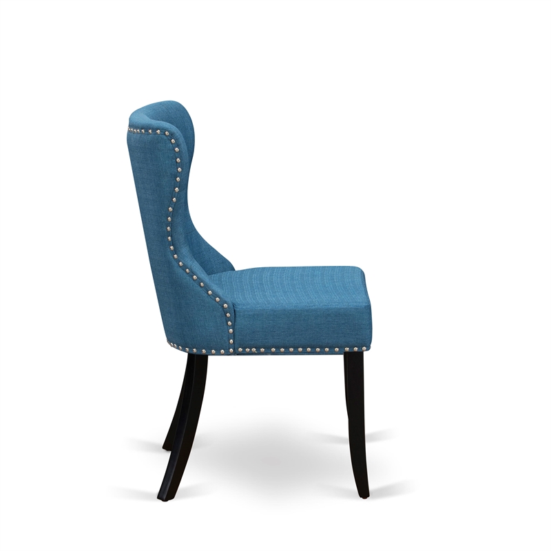 AMSI5-BCH-21 - Dining Table and 4 Blue Linen Fabric Chairs - Black Finish