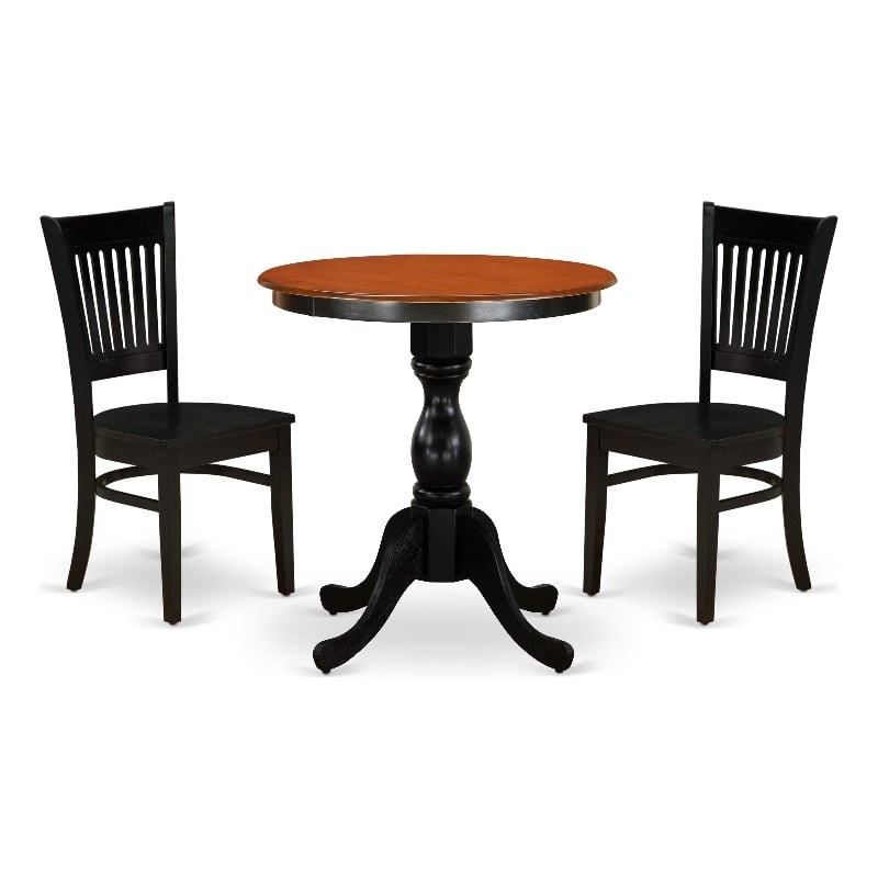 ESVA3-BCH-W- Kitchen Table and 2 Wooden Chairs with Slatted Back - Black Finish