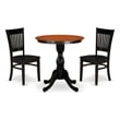 ESVA3-BCH-W- Kitchen Table and 2 Wooden Chairs with Slatted Back - Black Finish