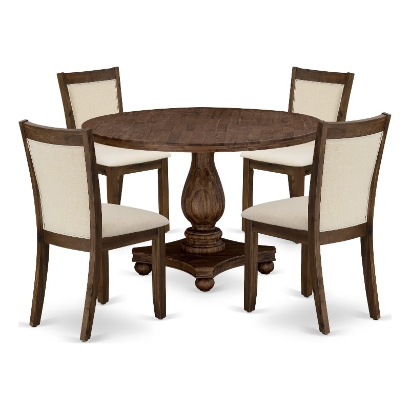 I2MZ5-NN-32 - Table and 4 Light Beige Linen Fabric Chairs - Antique Walnut Base