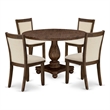 I2MZ5-NN-32 - Table and 4 Light Beige Linen Fabric Chairs - Antique Walnut Base