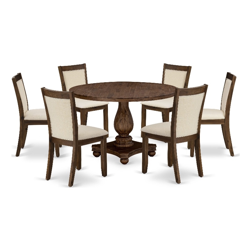 East West Furniture 7PC Dining Set in Light Beige Linen Fabric/Antique Walnut