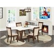 East West Furniture Dining Table and 4 Light Beige Chairs in Distressed Jacobean