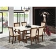 East West Furniture V-Style 7PC Dining Set in Light Beige/Distressed Jacobean