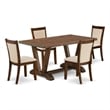 East West Furniture Dining Table and 4 Light Beige Chairs in Distressed Jacobean