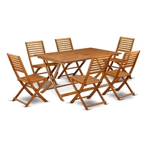 AEBS7CWNA - Folding Table with 6 Arms Less Dining Chairs- Natural Oil Finish