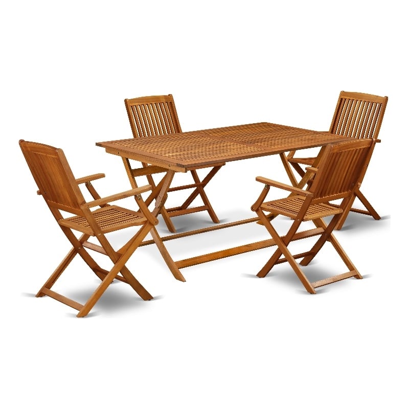 East West Furniture Dining Table with 4 Outdoor Dining Armchairs- Natural Oil