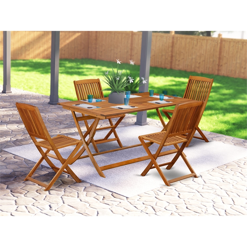 AECM5CWNA - Modern Table with 4 Arms Less Patio Chairs- Natural Oil Finish