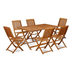 AECM7CWNA - Wooden Folding Table with 6 Arms Less Chairs- Natural Oil Finish