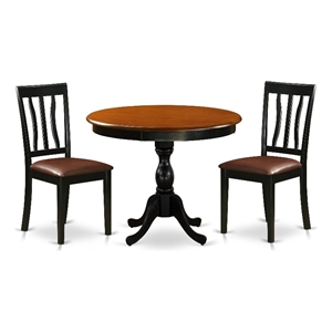 AMAN3-BCH-LC - Kitchen Table and 2 Faux Leather Kitchen Chairs - Black Finish