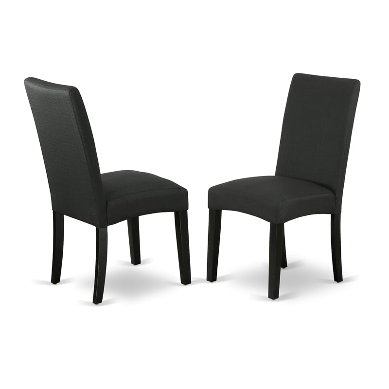 AMDR3-BCH-24 Round Dining Table and 2 Black Linen Fabric Chairs - Black Finish