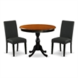 AMDR3-BCH-24 Round Dining Table and 2 Black Linen Fabric Chairs - Black Finish