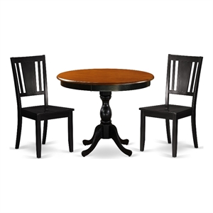 AMDU3-BCH-W - Dinette Table and 2 Dining Room Chairs - Black Finish