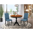 AMEL3-BCH-21 Dining Table and 2 Blue Linen Fabric Parson Chairs - Black Finish