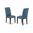 AMEL3-BCH-21 Dining Table and 2 Blue Linen Fabric Parson Chairs - Black Finish