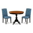 AMEL3-BCH-21 Dining Table and 2 Blue Linen Fabric Parson Chairs - Black Finish