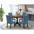 East West Furniture Dining Table and 4 Blue Linen Fabric Chair in Black