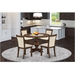 I3MZ5-NN-32 - Table and 4 Light Beige Linen Fabric Chairs - Antique Walnut Base