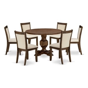 East West Furniture 7PC Dining Set in Light Beige Linen Fabric/Antique Walnut