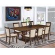 LAMZ9-N8-32 - Dinner Table and 8 Linen Fabric Chairs - Antique Walnut Finish