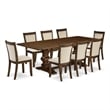 LAMZ9-N8-32 - Dinner Table and 8 Linen Fabric Chairs - Antique Walnut Finish