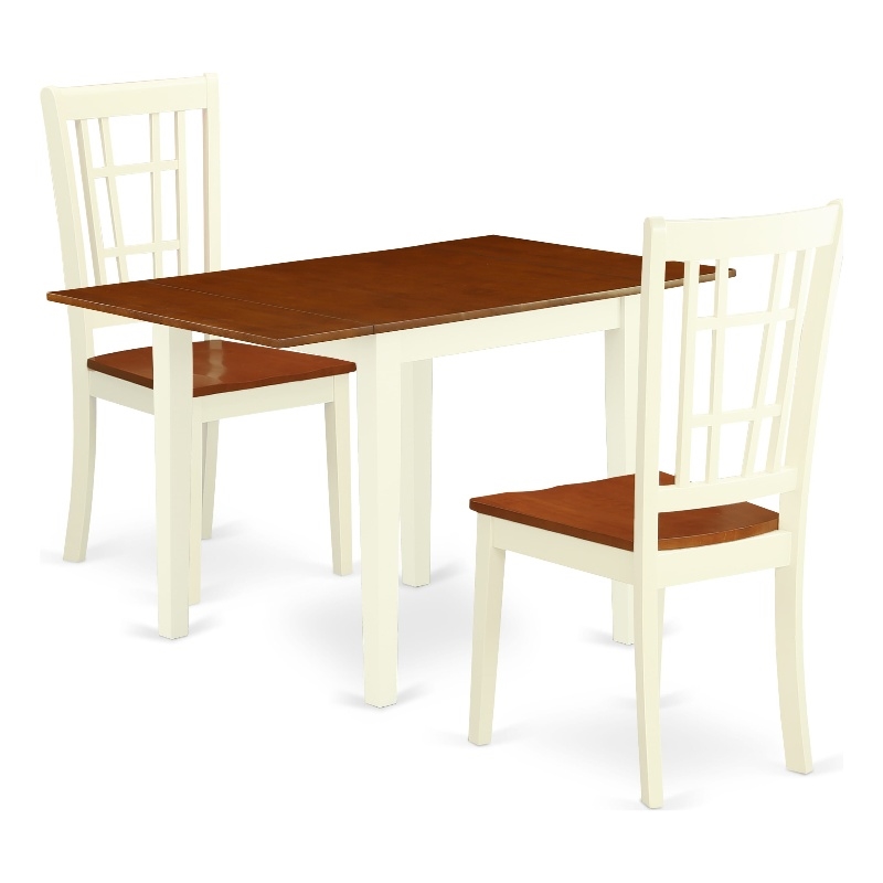 NDNI3-WHI-W - Kitchen Table and 3 Wooden Chairs (Butter milk & Cherry Finish)