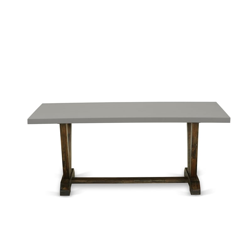 V797MZN32-7 - Wood Table and 6 Light Beige Chairs - Distressed Jacobean Finish