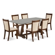 V797MZN32-7 - Wood Table and 6 Light Beige Chairs - Distressed Jacobean Finish