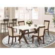East West Furniture Dining Table and 4 Light Beige Chairs in Distressed Jacobean