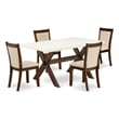 East West Furniture Dining Table and 4 Light Beige Chairs in Distressed Jacobean