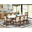 X727MZN32-9 Dining Table and 8 Light Beige Chairs - Distressed Jacobean Finish