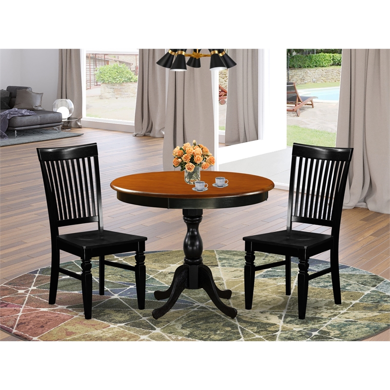 AMWE3-BCH-W - Dining Table and 2 Dining Chairs with Slatted Back - Black Finish