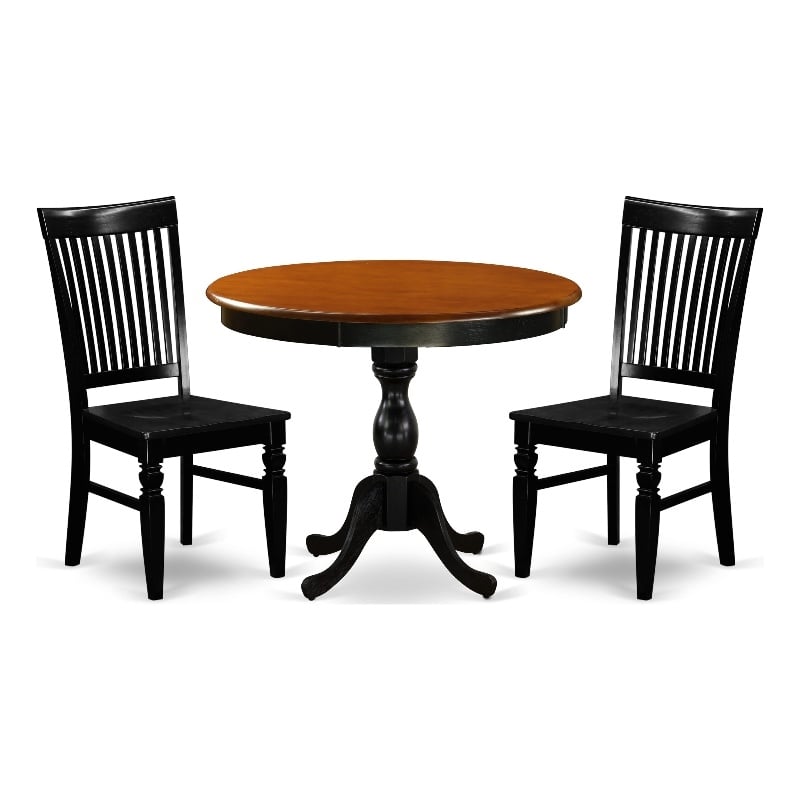AMWE3-BCH-W - Dining Table and 2 Dining Chairs with Slatted Back - Black Finish