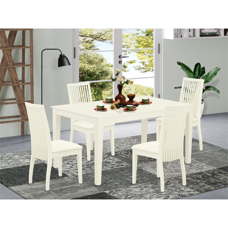East West Furniture Dinette Table and 4 Linen Fabric Dining Chair - Linen White