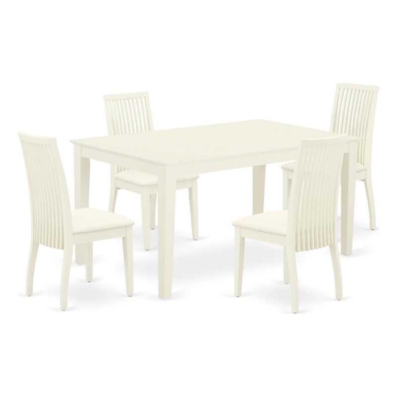 East West Furniture Dinette Table and 4 Linen Fabric Dining Chair - Linen White