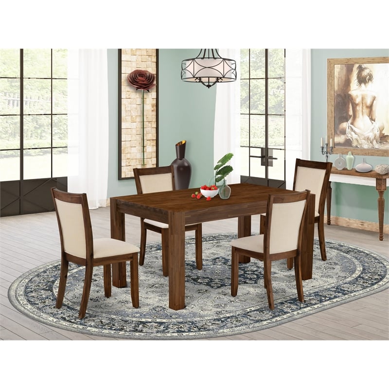 East West Furniture Wood 5-Piece Dining Set in Sand Blasting Antique Walnut Base