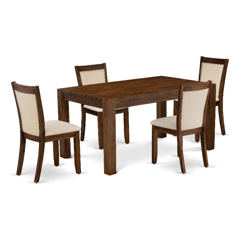 East West Furniture Wood 5-Piece Dining Set in Sand Blasting Antique Walnut Base
