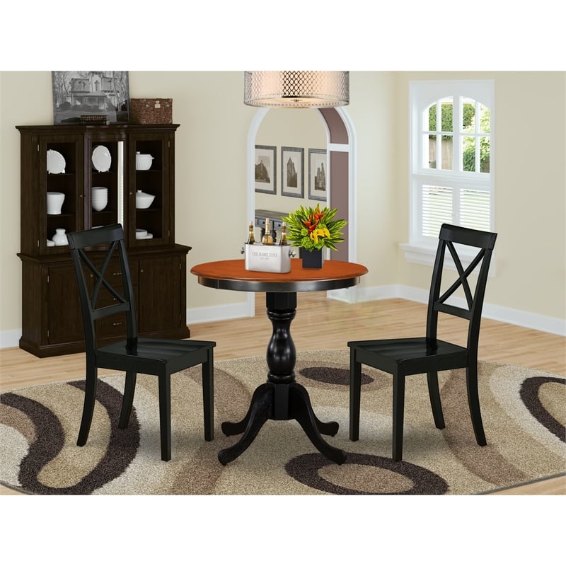 ESBO3-BCH-W - Dining Table and 2 Mid Century Chairs with X back - Black Finish