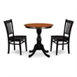 ESGR3-BCH-W- Dining Table and 2 Wooden Chairs with Slatted Back - Black Finish