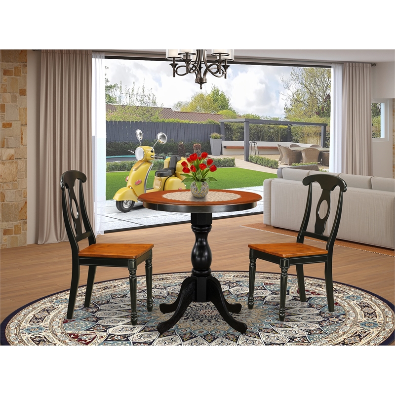 ESKE3-BCH-W- Wood Table and 2 Dining Chairs with Napoleon Back - Black Finish