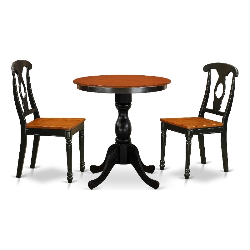 ESKE3-BCH-W- Wood Table and 2 Dining Chairs with Napoleon Back - Black Finish
