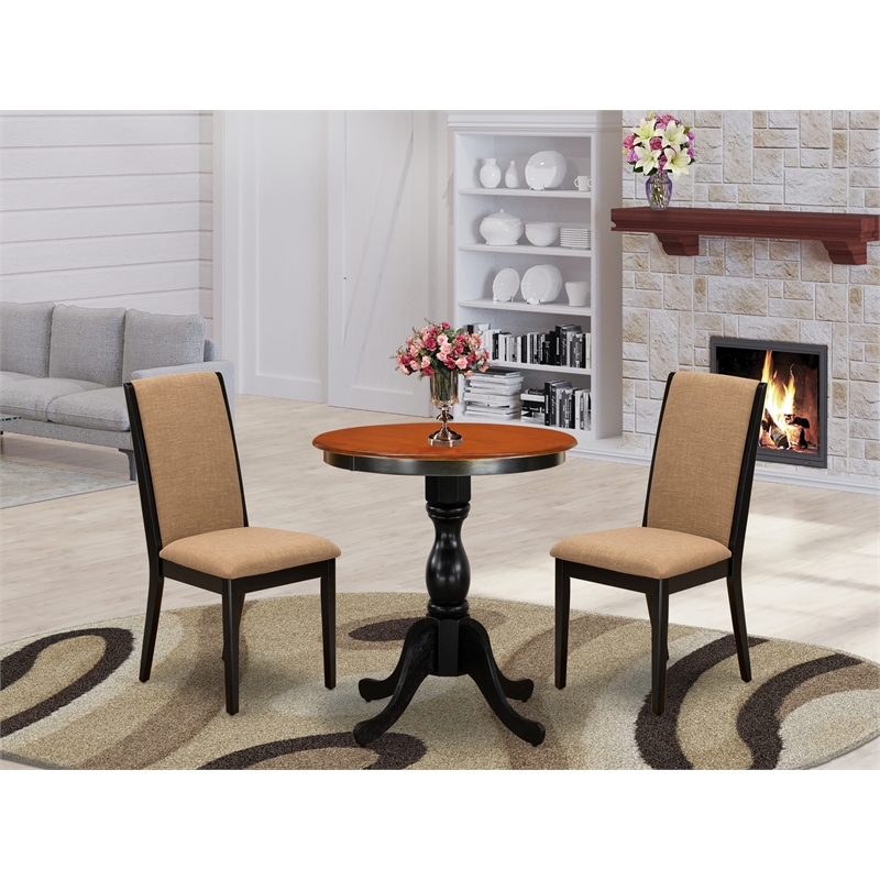ESLA3-BCH-47 - Dining Table and 2 Stylish Back Parson Chairs - Black Finish