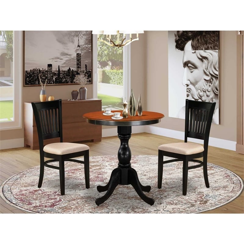 ESNF3-BCH-W- Dinner Table and 2 Wood Chairs with Slatted Back - Black Finish