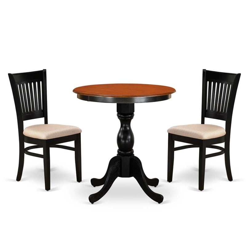 ESNF3-BCH-W- Dinner Table and 2 Wood Chairs with Slatted Back - Black Finish